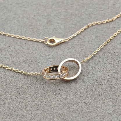 [Eterna Jewels]LOVE DOUBLE RING HALF DIAMOND NECKLACE
