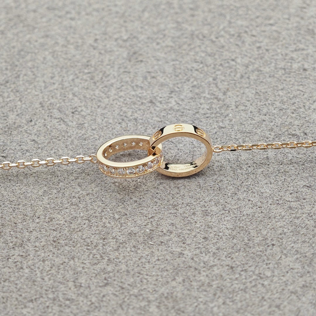 [Eterna Jewels]LOVE DOUBLE RING HALF DIAMOND NECKLACE