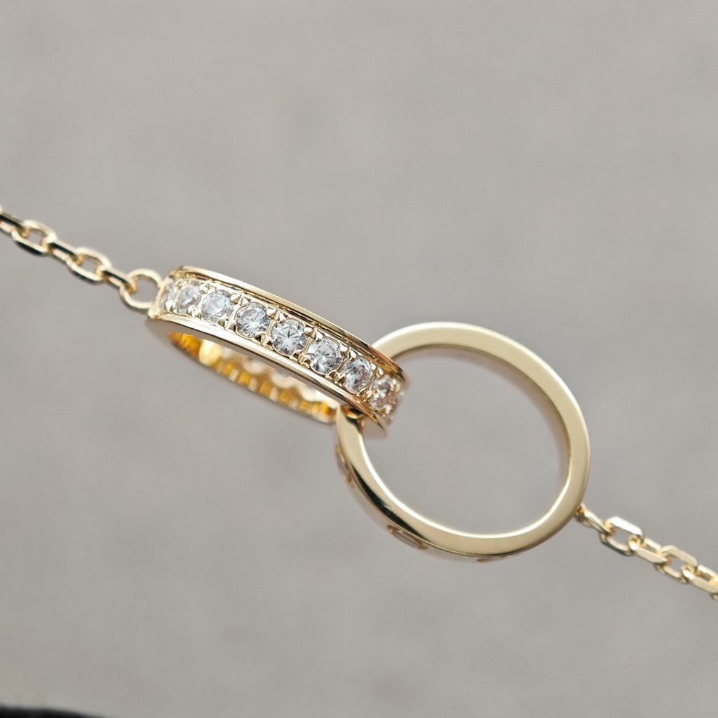 [Eterna Jewels]LOVE DOUBLE RING HALF DIAMOND NECKLACE