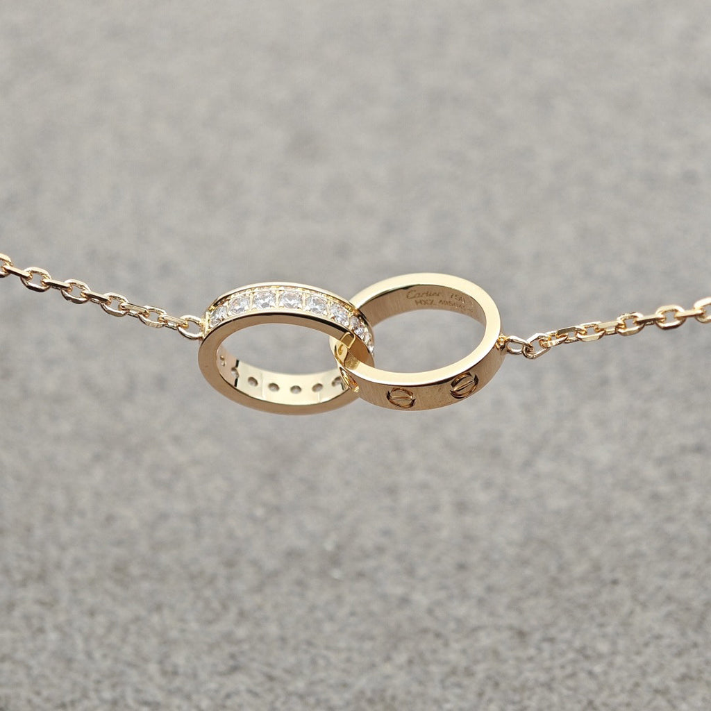 [Eterna Jewels]LOVE DOUBLE RING HALF DIAMOND NECKLACE
