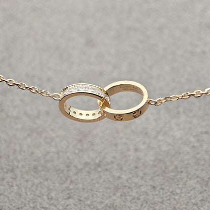 [Eterna Jewels]LOVE DOUBLE RING HALF DIAMOND NECKLACE