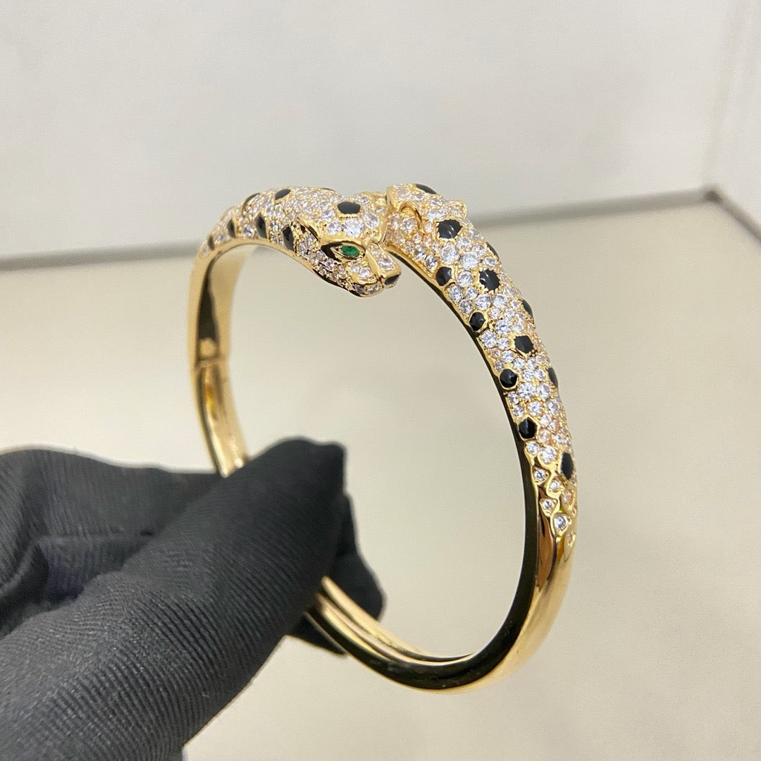 [Eterna Jewels]PANTHERE DOUBLE HEADED HALF DIAMOND OPEN BRACELET