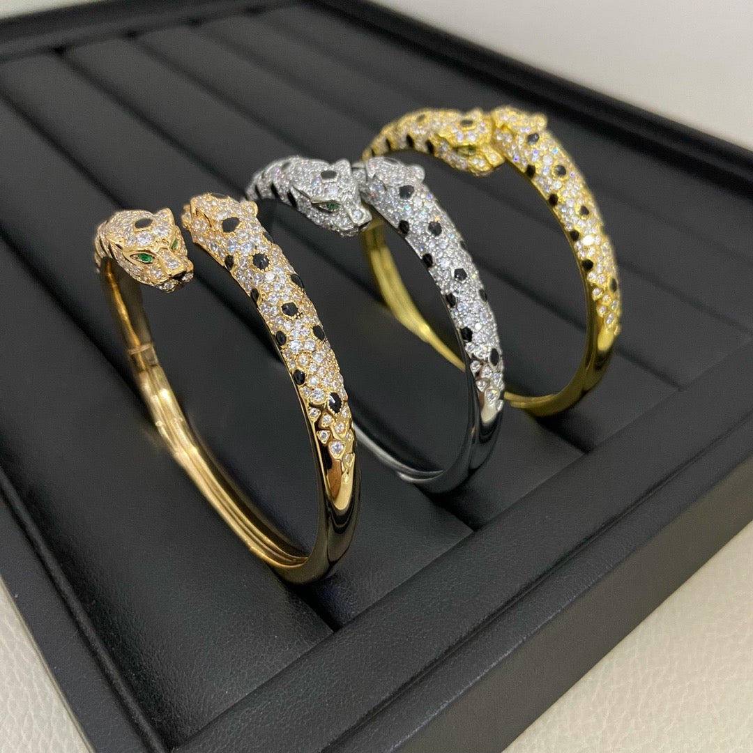 [Eterna Jewels]PANTHERE DOUBLE HEADED HALF DIAMOND OPEN BRACELET