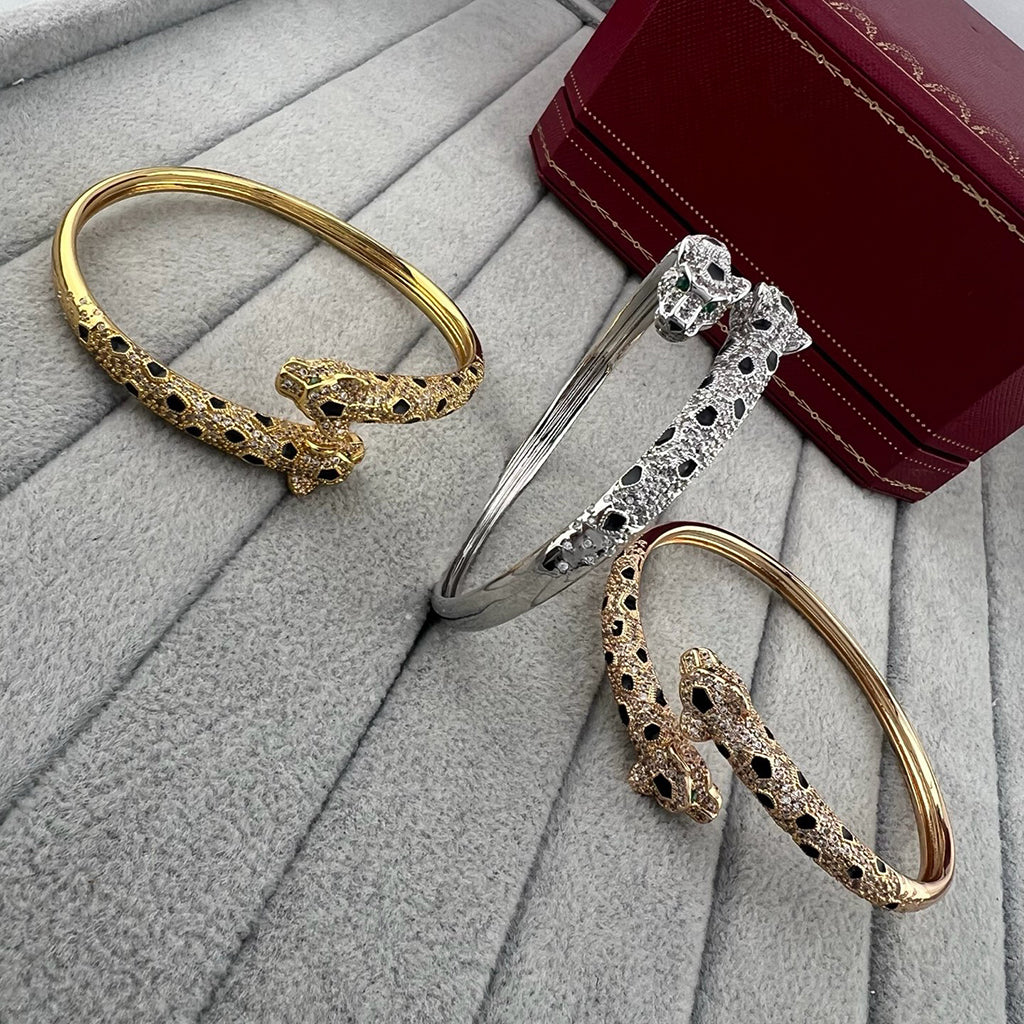 [Eterna Jewels]PANTHERE DOUBLE HEADED HALF DIAMOND OPEN BRACELET