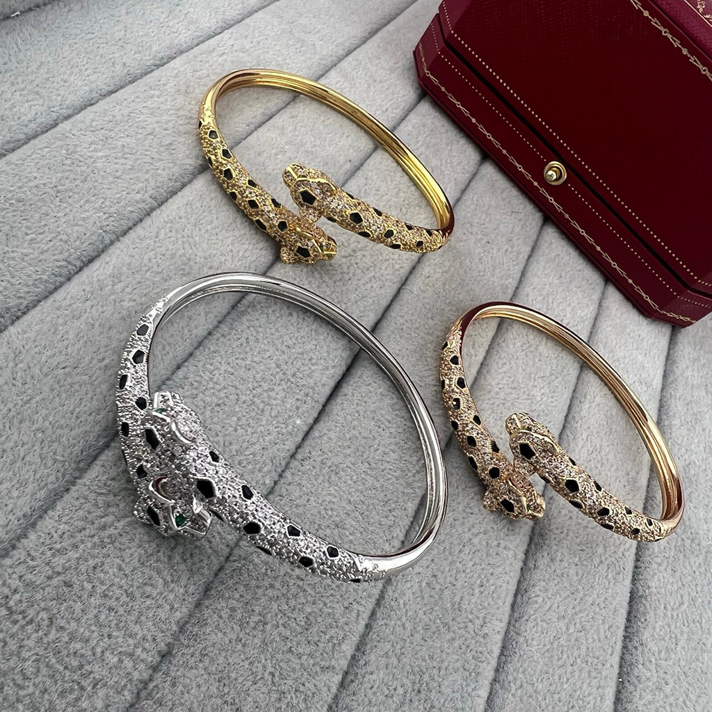 [Eterna Jewels]PANTHERE DOUBLE HEADED HALF DIAMOND OPEN BRACELET