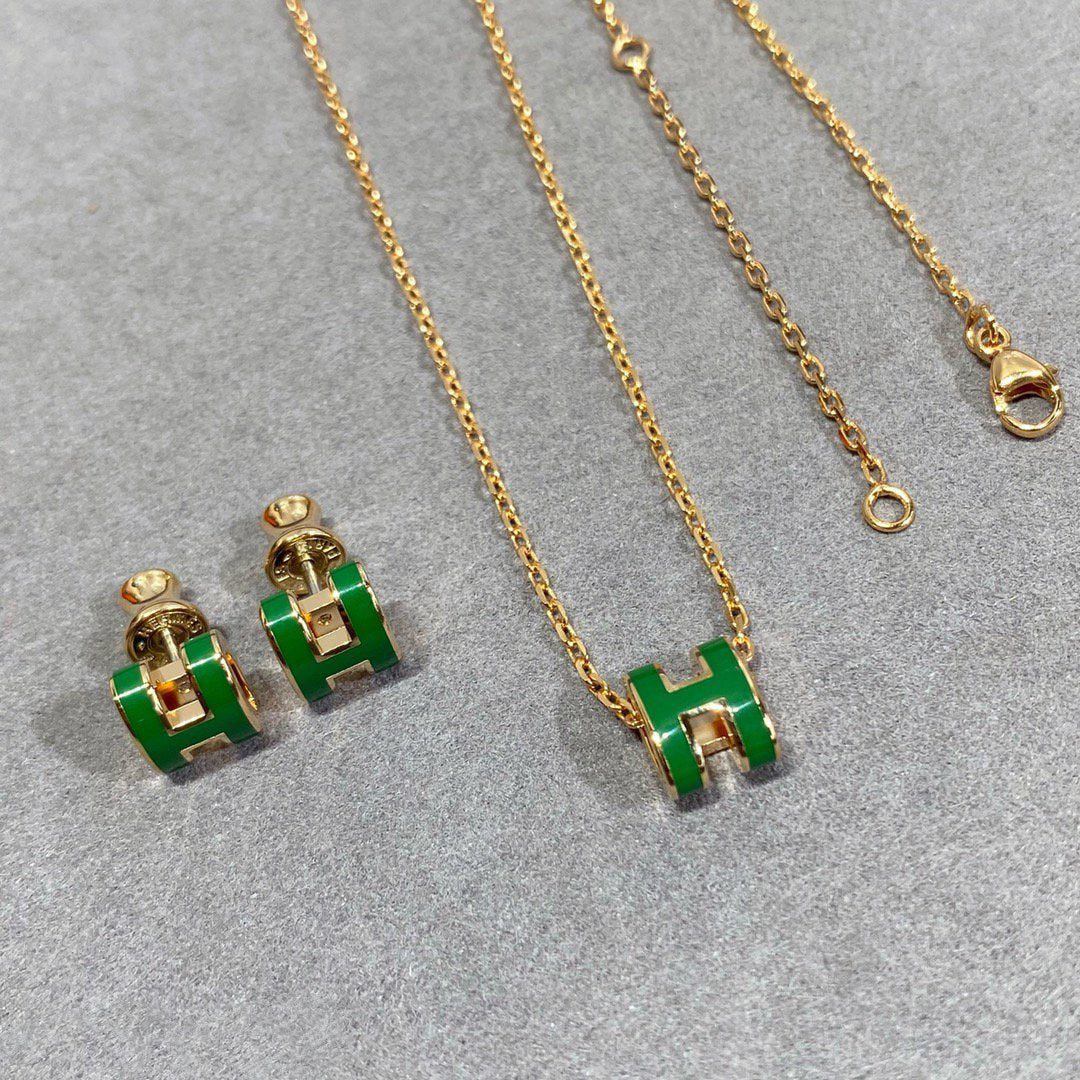 [エターナジュエルズ] POP H グリーンネックレス シルバーアンドゴールド