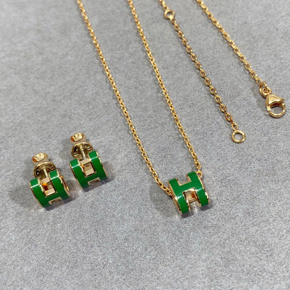 [エターナジュエルズ] POP H グリーンネックレス シルバーアンドゴールド