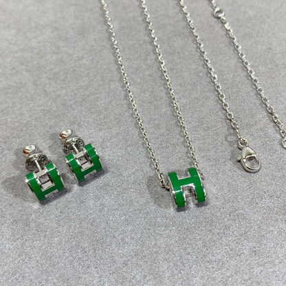 [エターナジュエルズ] POP H グリーンネックレス シルバーアンドゴールド
