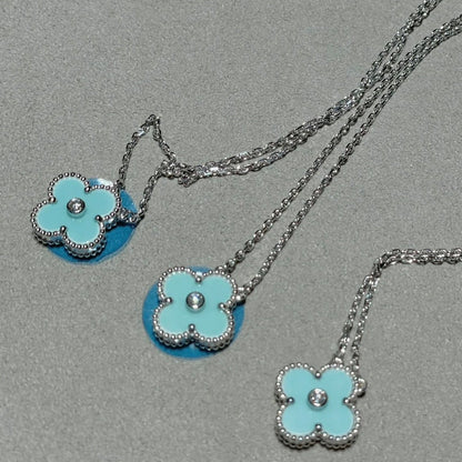 [Eterna Jewels]KLEEB LIME BLAUE SILBERNE HALSKETTE MIT 1 DIAMANT
