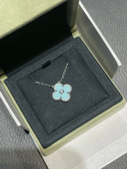 [Eterna Jewels]KLEEB LIME BLAUE SILBERNE HALSKETTE MIT 1 DIAMANT