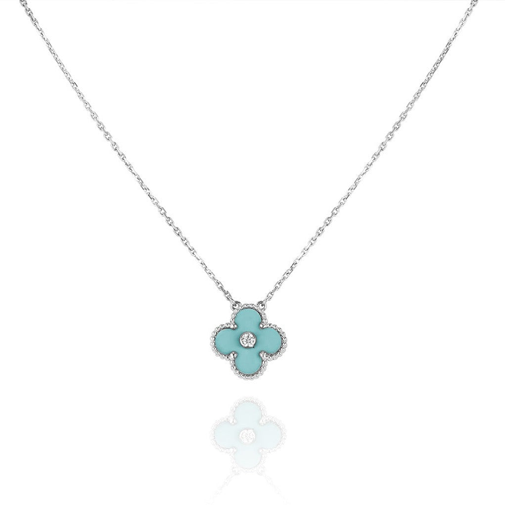 [Eterna Jewels]KLEEB LIME BLAUE SILBERNE HALSKETTE MIT 1 DIAMANT