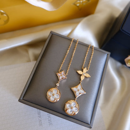 [Eterna Jewels]COLOR BLOSSOM LARIAT HALSKETTE ROSÉGOLD WEISSES PERLMUTT UND DIAMANT