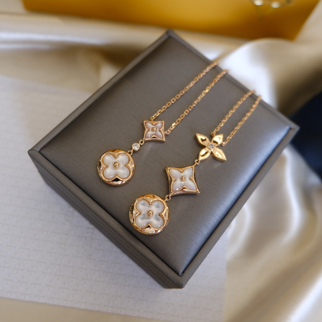 [Eterna Jewels]COLOR BLOSSOM LARIAT HALSKETTE ROSÉGOLD WEISSES PERLMUTT UND DIAMANT