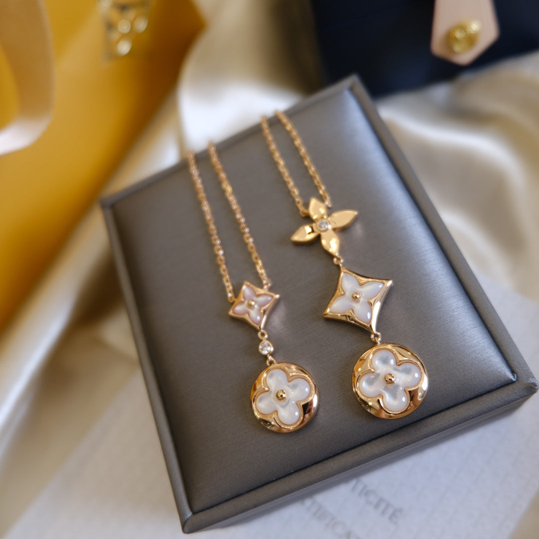 [Eterna Jewels]COLOR BLOSSOM LARIAT HALSKETTE ROSÉGOLD WEISSES PERLMUTT UND DIAMANT