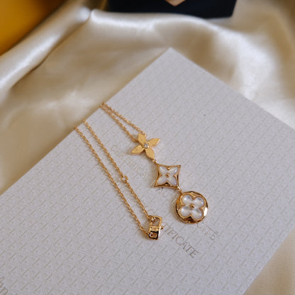 [Eterna Jewels]COLOR BLOSSOM LARIAT HALSKETTE ROSÉGOLD WEISSES PERLMUTT UND DIAMANT