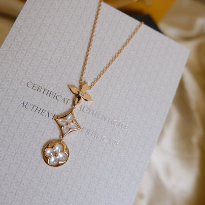 [Eterna Jewels]COLOR BLOSSOM LARIAT HALSKETTE ROSÉGOLD WEISSES PERLMUTT UND DIAMANT