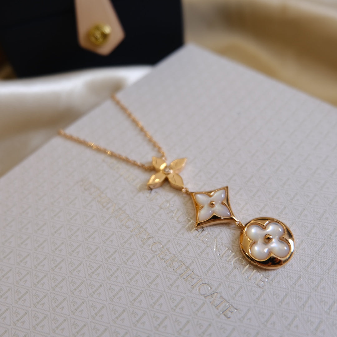 [Eterna Jewels]COLOR BLOSSOM LARIAT HALSKETTE ROSÉGOLD WEISSES PERLMUTT UND DIAMANT