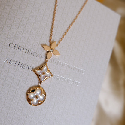 [Eterna Jewels]COLOR BLOSSOM LARIAT HALSKETTE ROSÉGOLD WEISSES PERLMUTT UND DIAMANT