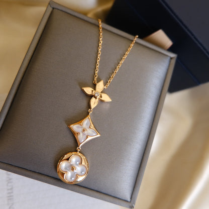 [Eterna Jewels]COLOR BLOSSOM LARIAT HALSKETTE ROSÉGOLD WEISSES PERLMUTT UND DIAMANT