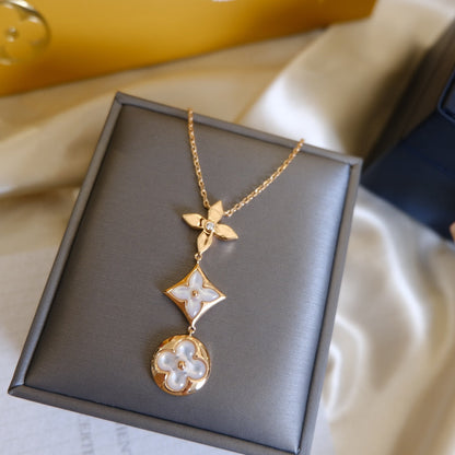 [Eterna Jewels]COLOR BLOSSOM LARIAT HALSKETTE ROSÉGOLD WEISSES PERLMUTT UND DIAMANT