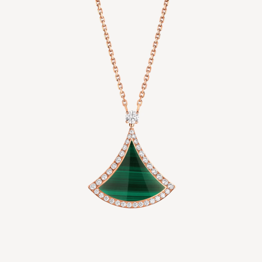 [Eterna Jewels]DREAM MALACHIT DIAMANTEN PAVÉ ROSÉGOLD HALSKETTE