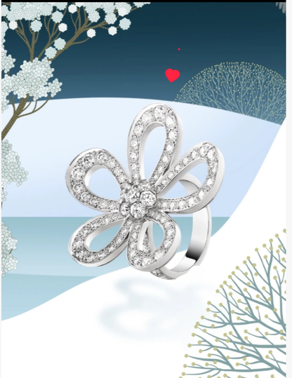 [Eterna Jewels]Flowerlace  Luxury Silver Tone Four Leaf Clover Ring
