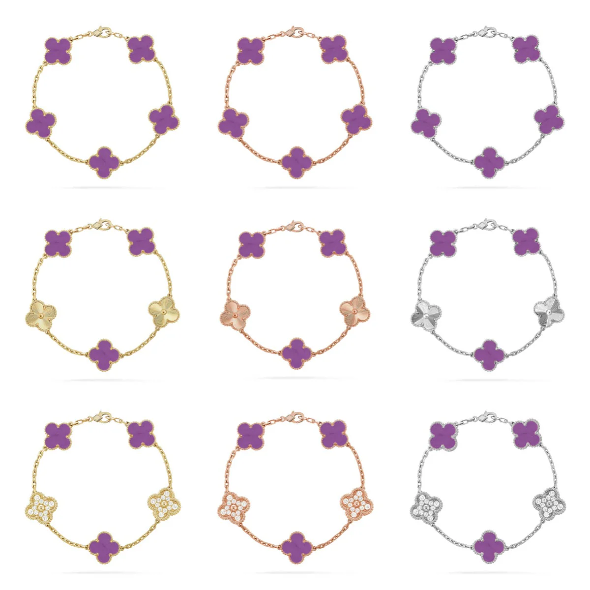 [Eterna Jewels] KLEEBRAUM 5 MOTIV VIOLETT ARMBAND KOLLEKTION