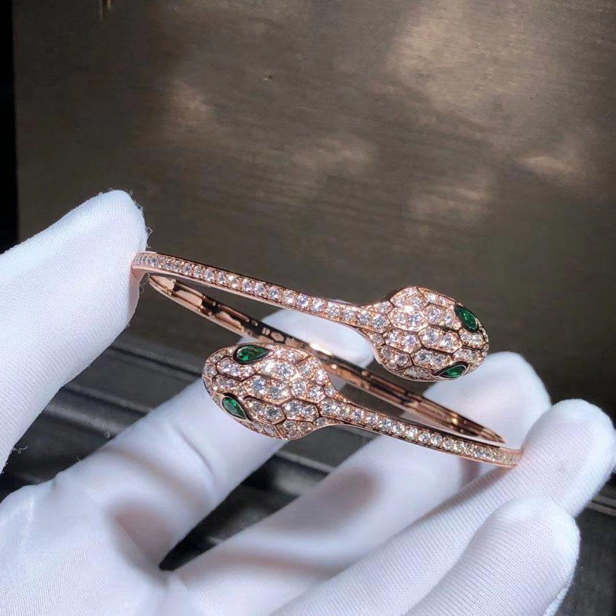 [Eterna Jewels]SERPENTI ARMREIF ROSÉGOLD MALACHIT DIAMANT DOPPELSCHLANGE