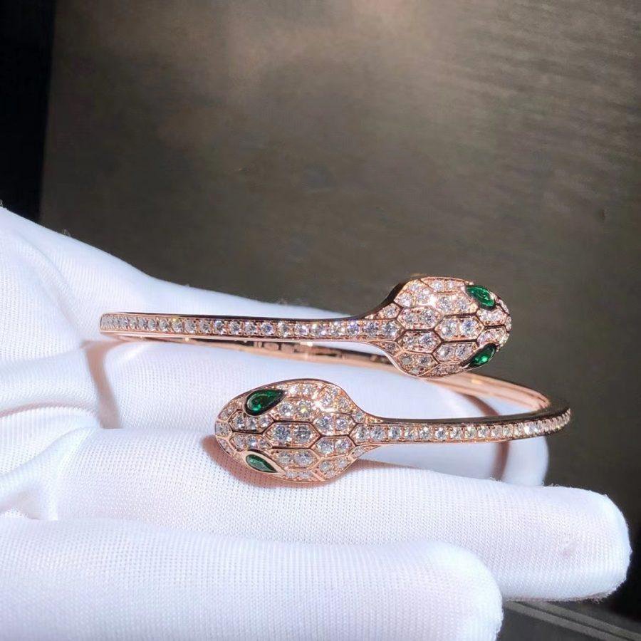 [Eterna Jewels]SERPENTI ARMREIF ROSÉGOLD MALACHIT DIAMANT DOPPELSCHLANGE