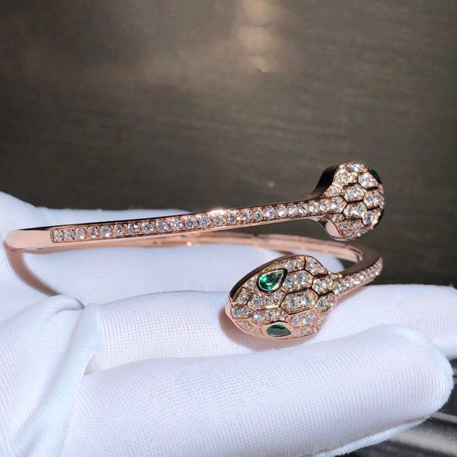[Eterna Jewels]SERPENTI ARMREIF ROSÉGOLD MALACHIT DIAMANT DOPPELSCHLANGE
