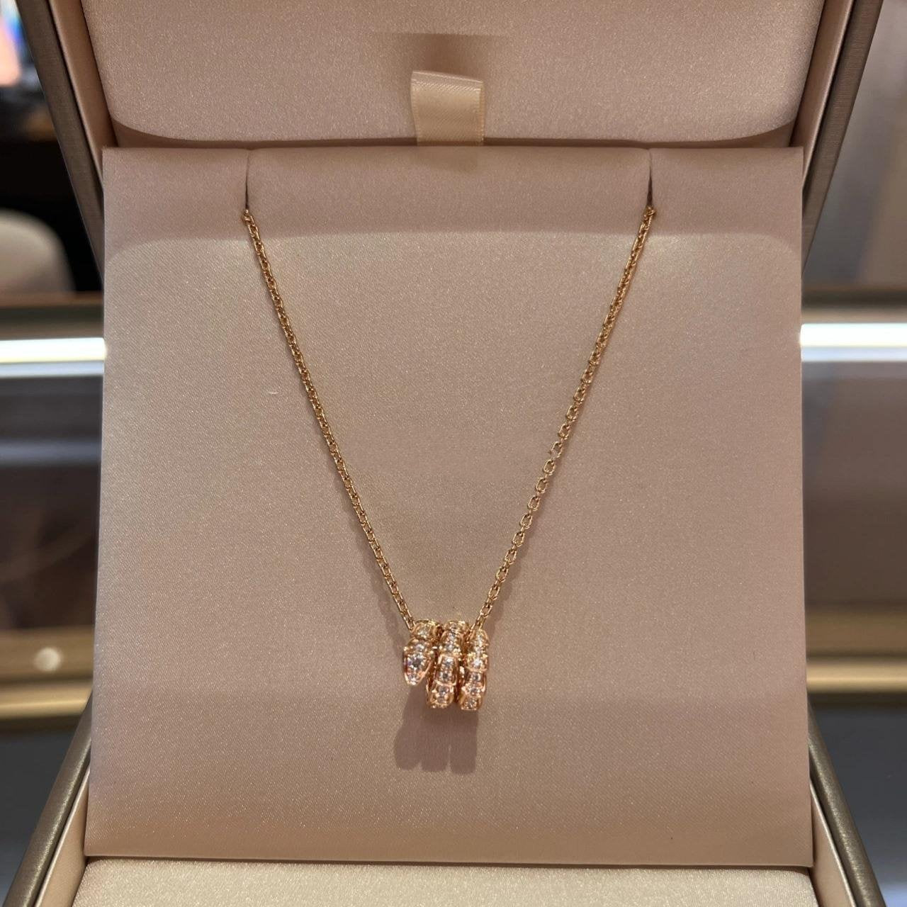 [エテルナジュエルズ]SERPENTI ピンクゴールドネックレス ダブルリング ダイヤモンド