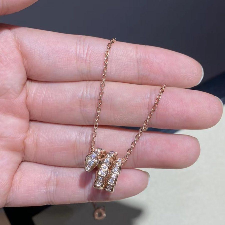 [エテルナジュエルズ]SERPENTI ピンクゴールドネックレス ダブルリング ダイヤモンド