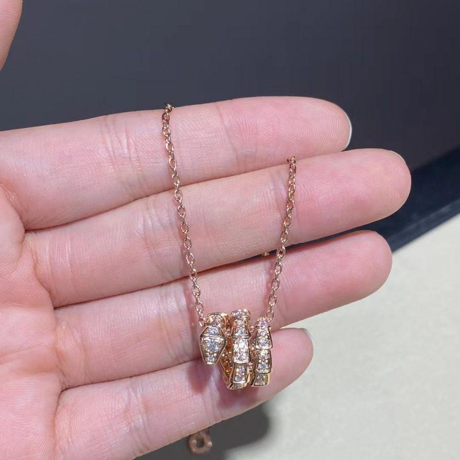 [エテルナジュエルズ]SERPENTI ピンクゴールドネックレス ダブルリング ダイヤモンド