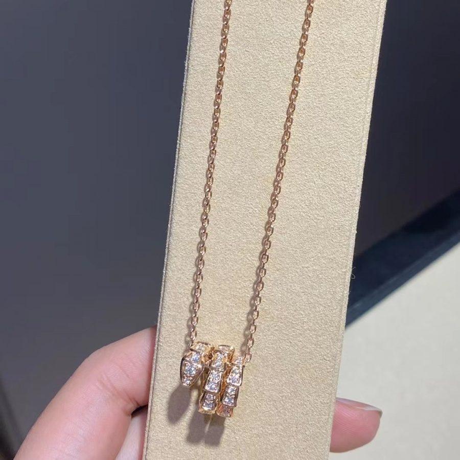 [エテルナジュエルズ]SERPENTI ピンクゴールドネックレス ダブルリング ダイヤモンド