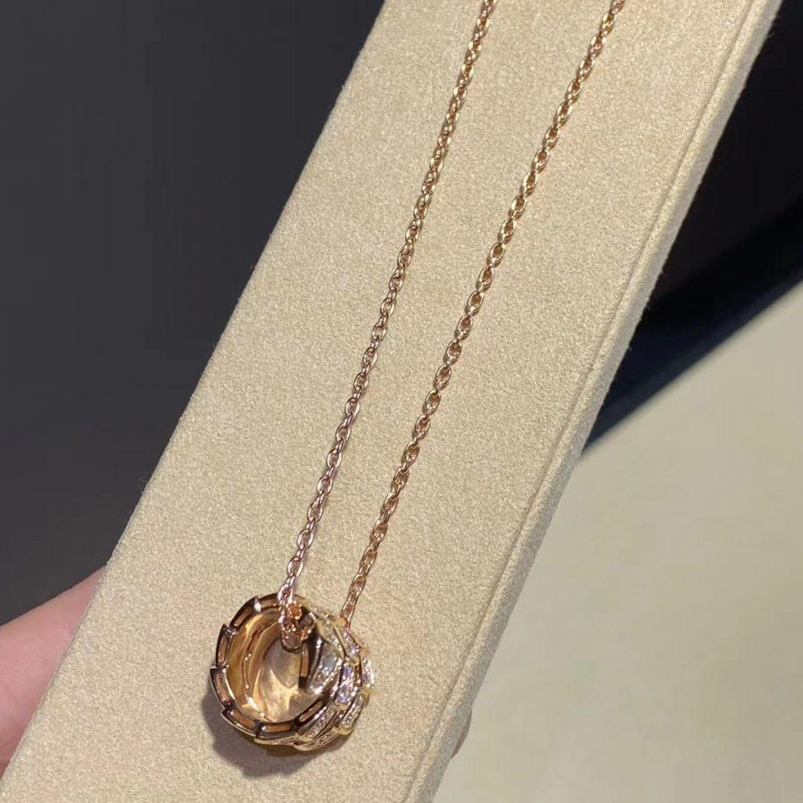 [エテルナジュエルズ]SERPENTI ピンクゴールドネックレス ダブルリング ダイヤモンド