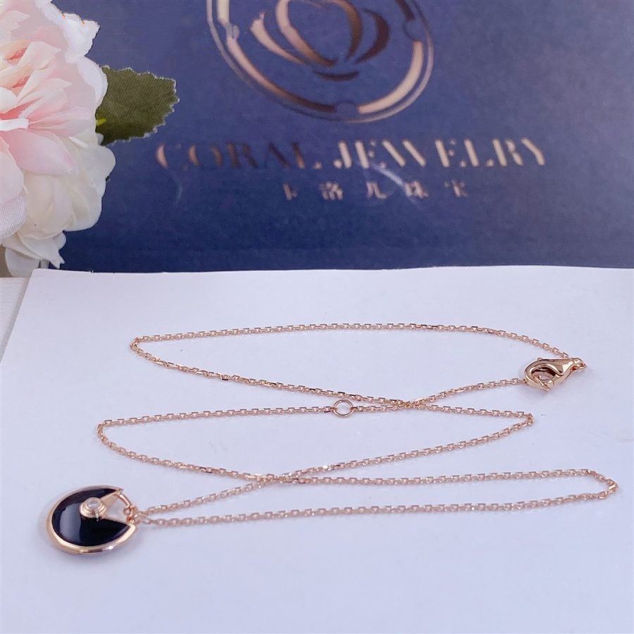 [Eterna Jewels]AMULETTE ROSE GOLD ONYX NECKLACE