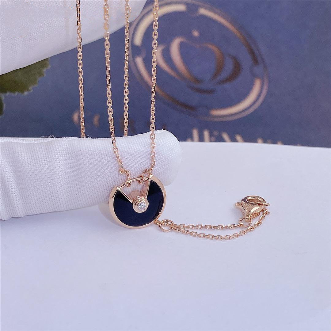 [Eterna Jewels]AMULETTE ROSE GOLD ONYX NECKLACE