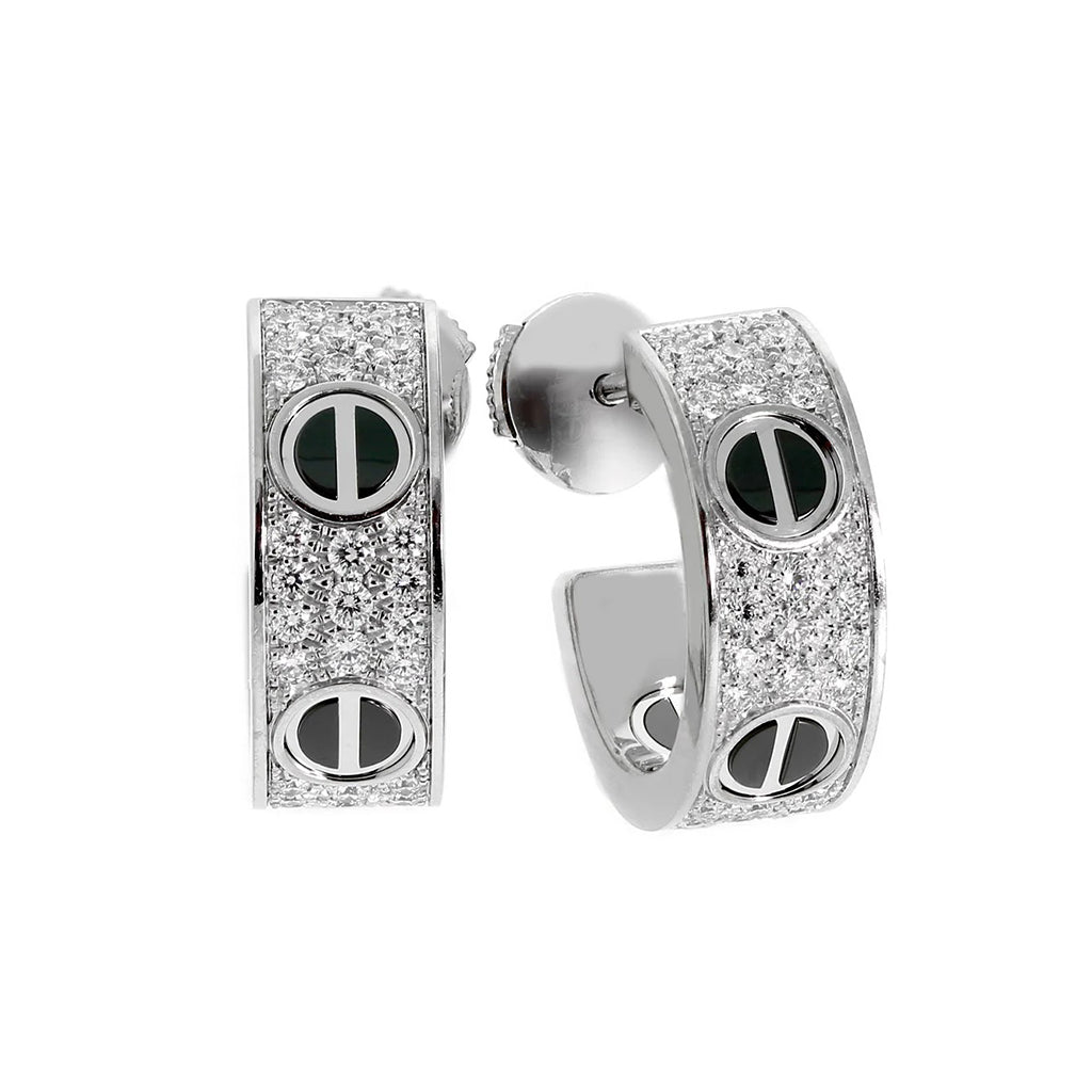 [Eterna Jewels]LOVE CERAMIC DIAMOND PAVED SILVER EARRINGS
