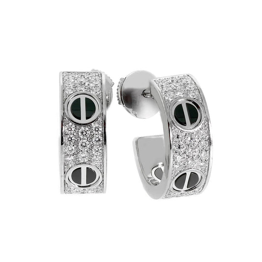 [Eterna Jewels]LOVE CERAMIC DIAMOND PAVED SILVER EARRINGS