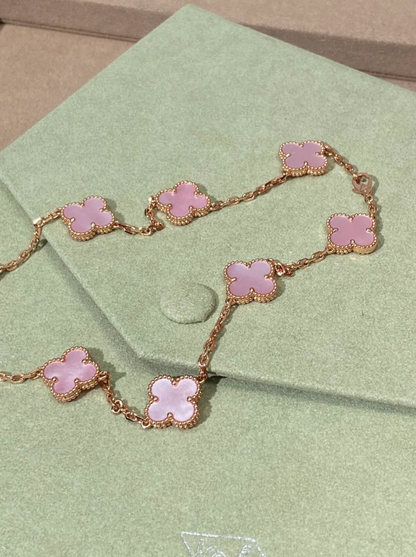 [Eterna Jewels Schmuck] Rosa Halskette mit zehn Kleeblatt-Designs