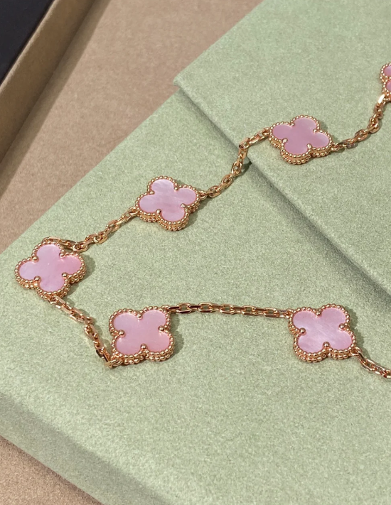 [Eterna Jewels Schmuck] Rosa Halskette mit zehn Kleeblatt-Designs