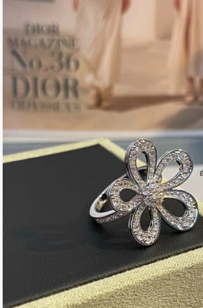 [Eterna Jewels]Flowerlace  Luxury Silver Tone Four Leaf Clover Ring