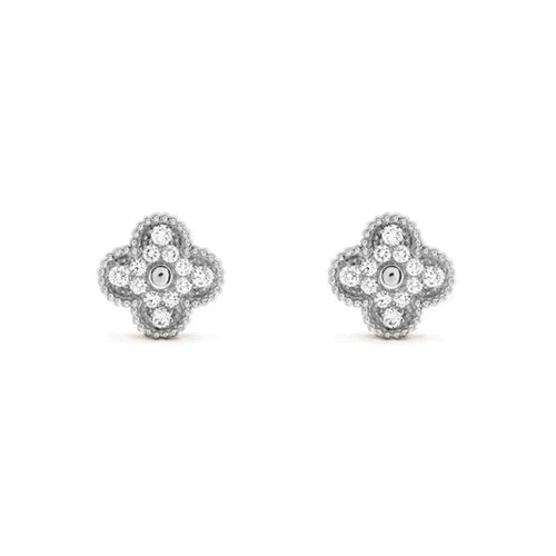 [Eterna Jewels]クローバー 1モチーフ ダイヤモンド スタッドイヤリング シルバー