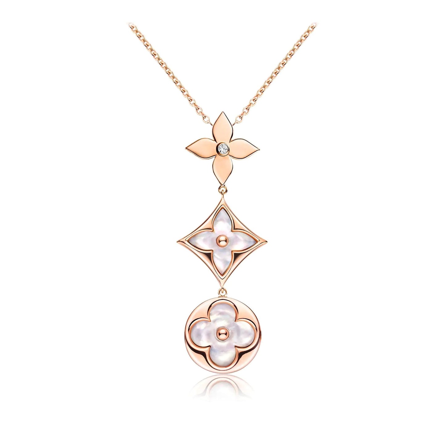 [Eterna Jewels]COLOR BLOSSOM LARIAT HALSKETTE ROSÉGOLD WEISSES PERLMUTT UND DIAMANT