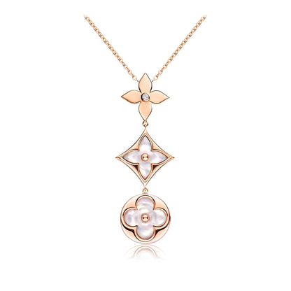 [Eterna Jewels]COLOR BLOSSOM LARIAT HALSKETTE ROSÉGOLD WEISSES PERLMUTT UND DIAMANT