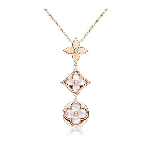 [Eterna Jewels]COLOR BLOSSOM LARIAT HALSKETTE ROSÉGOLD WEISSES PERLMUTT UND DIAMANT