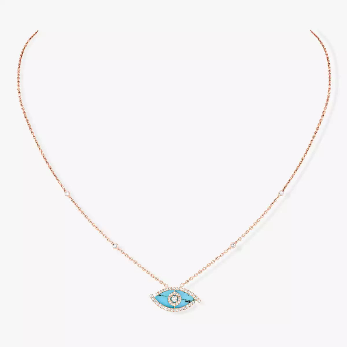 [Eterna Jewels]Halskette mit Glücksauge, Diamanten und Türkis in Roségold