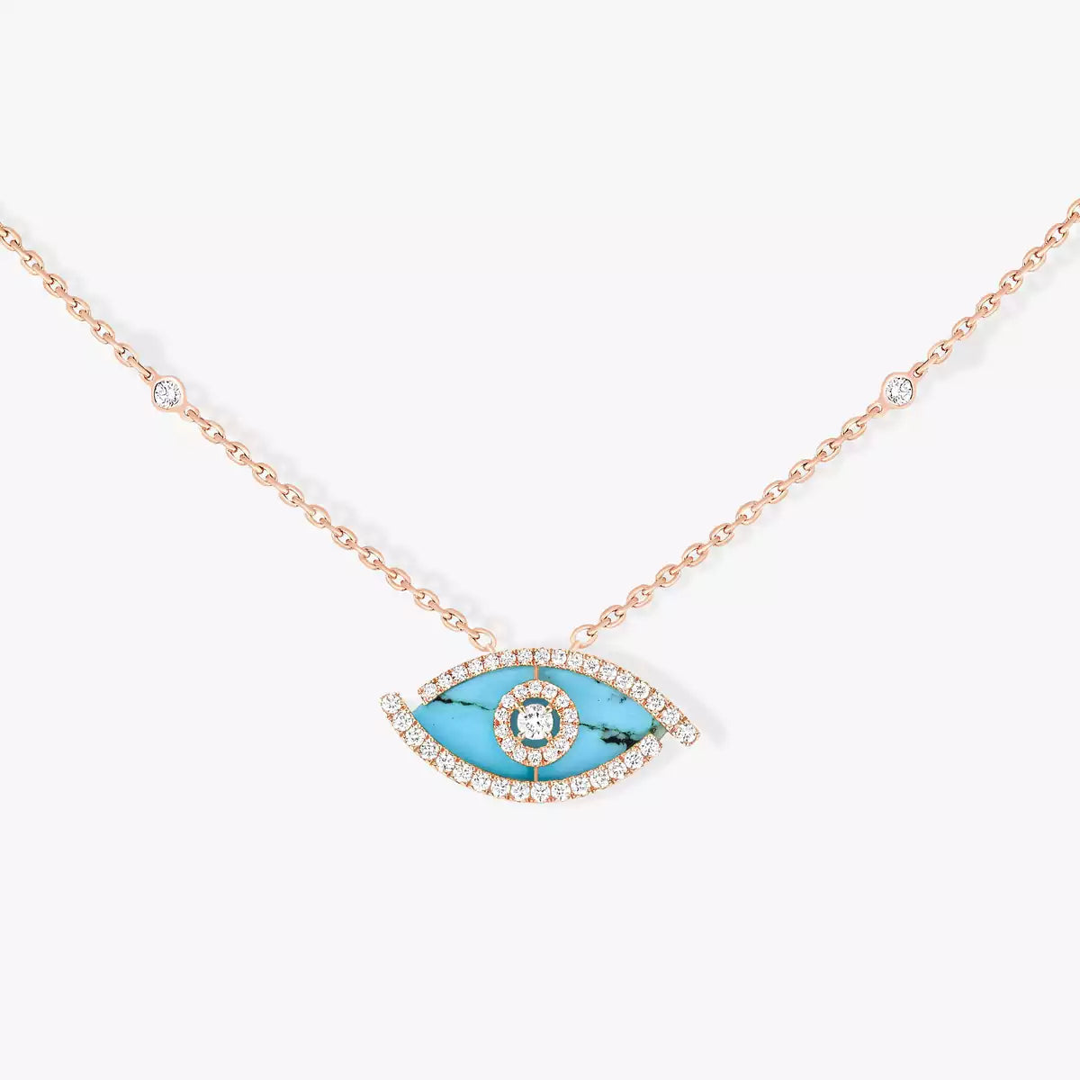 [Eterna Jewels]Halskette mit Glücksauge, Diamanten und Türkis in Roségold