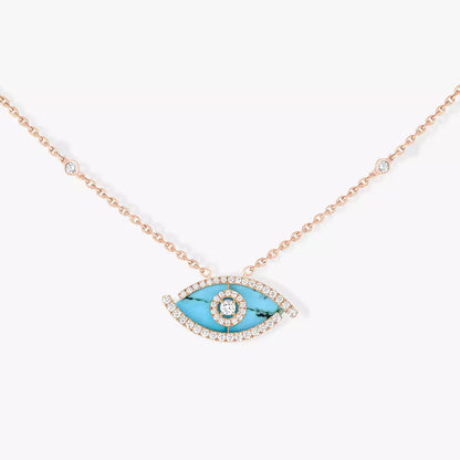 [Eterna Jewels]Halskette mit Glücksauge, Diamanten und Türkis in Roségold