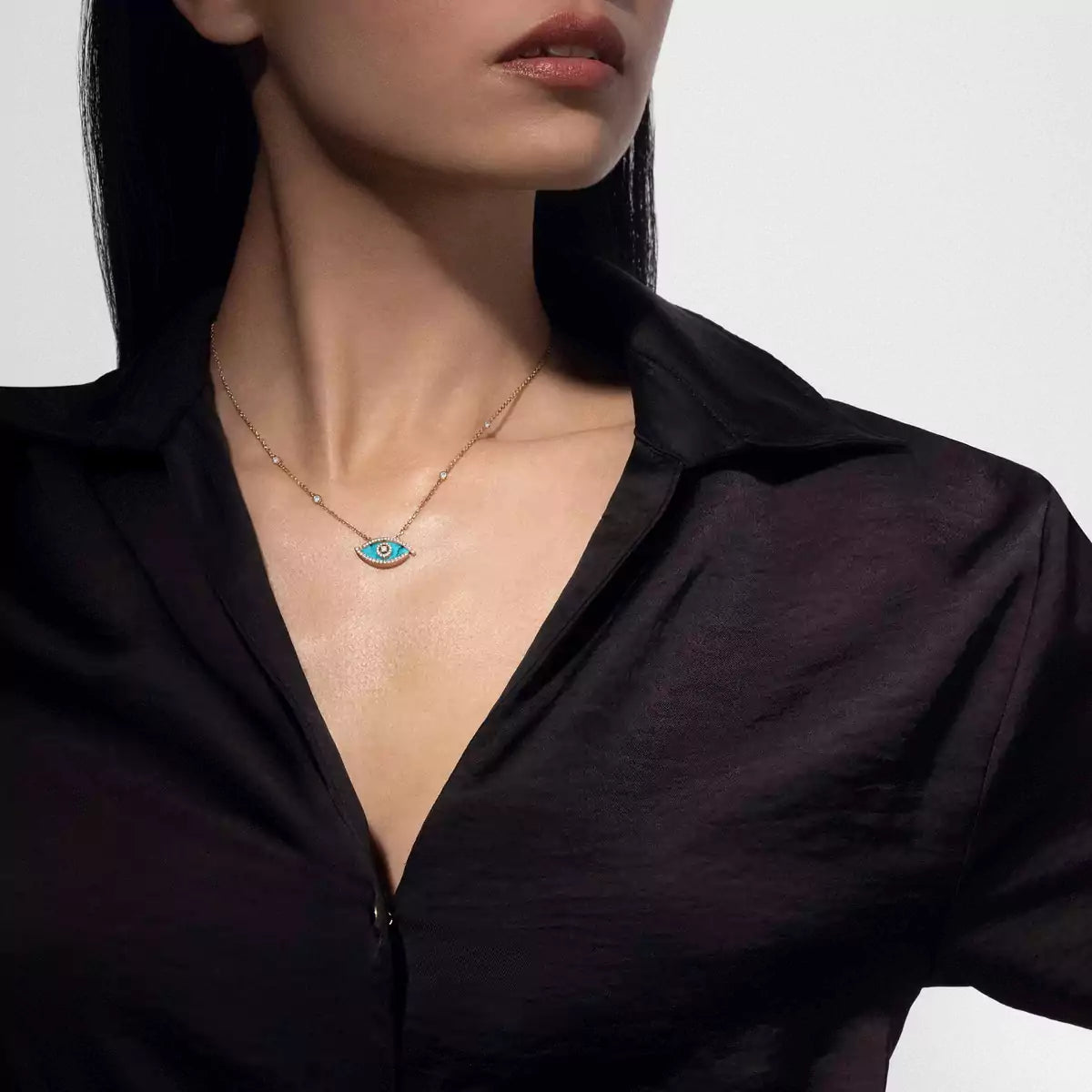 [Eterna Jewels]Halskette mit Glücksauge, Diamanten und Türkis in Roségold